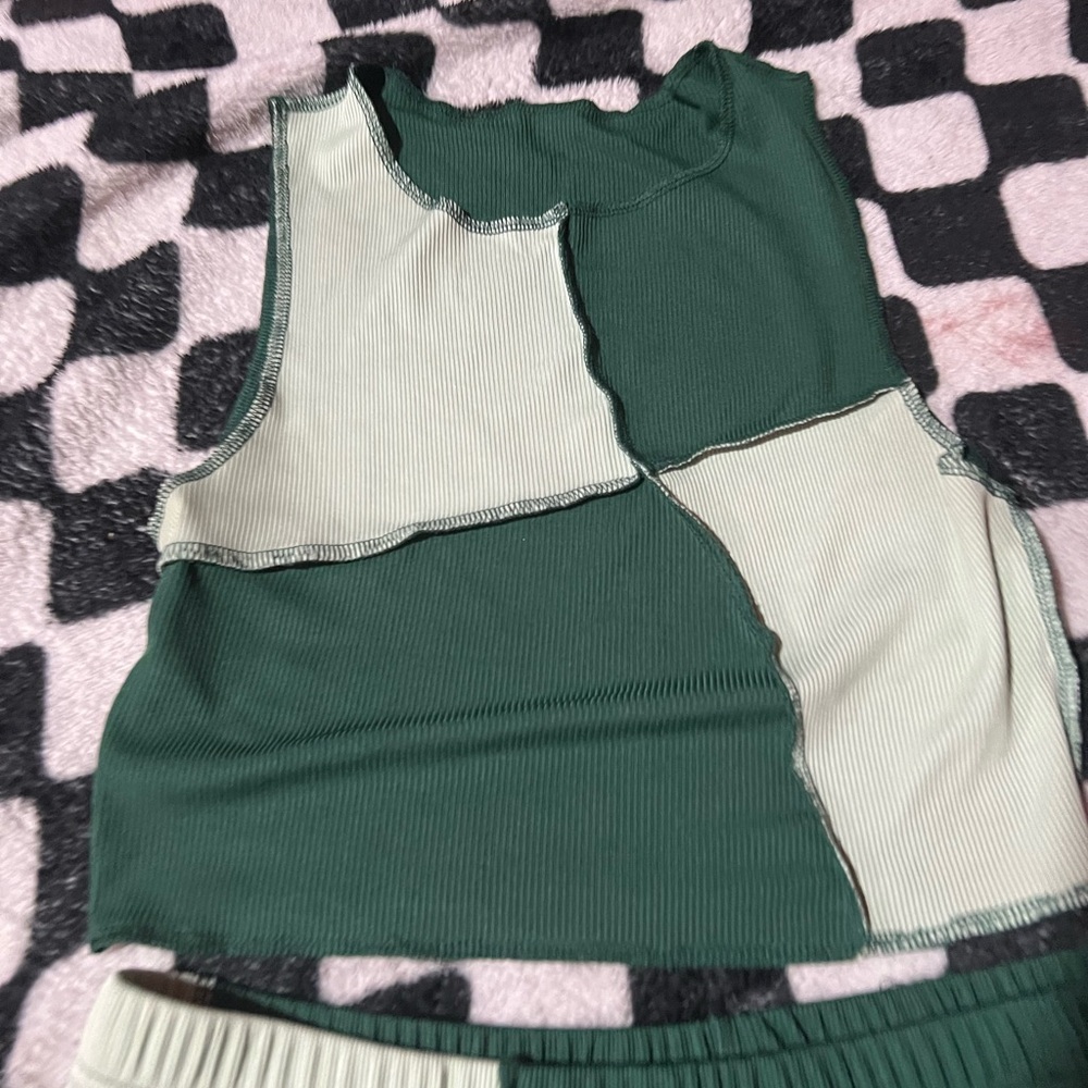 Green anqd Cream Patchwork Tank Top